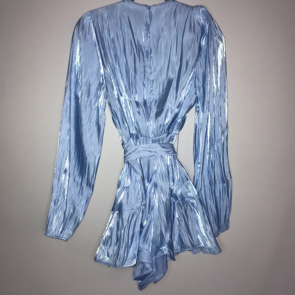 Shein Solid Ruffle Hem Satin Belted Romper - Picture 7 of 9